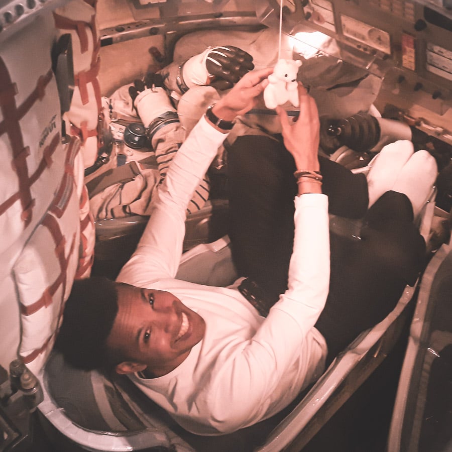 Man in space capsule at Citi de Espace, Toulouse