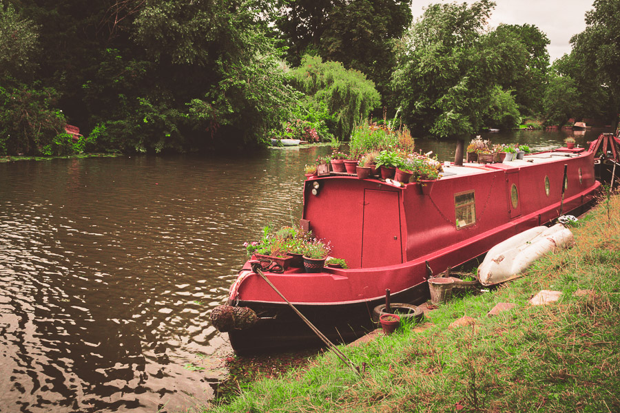 narrow boat on a walk in Cambridge