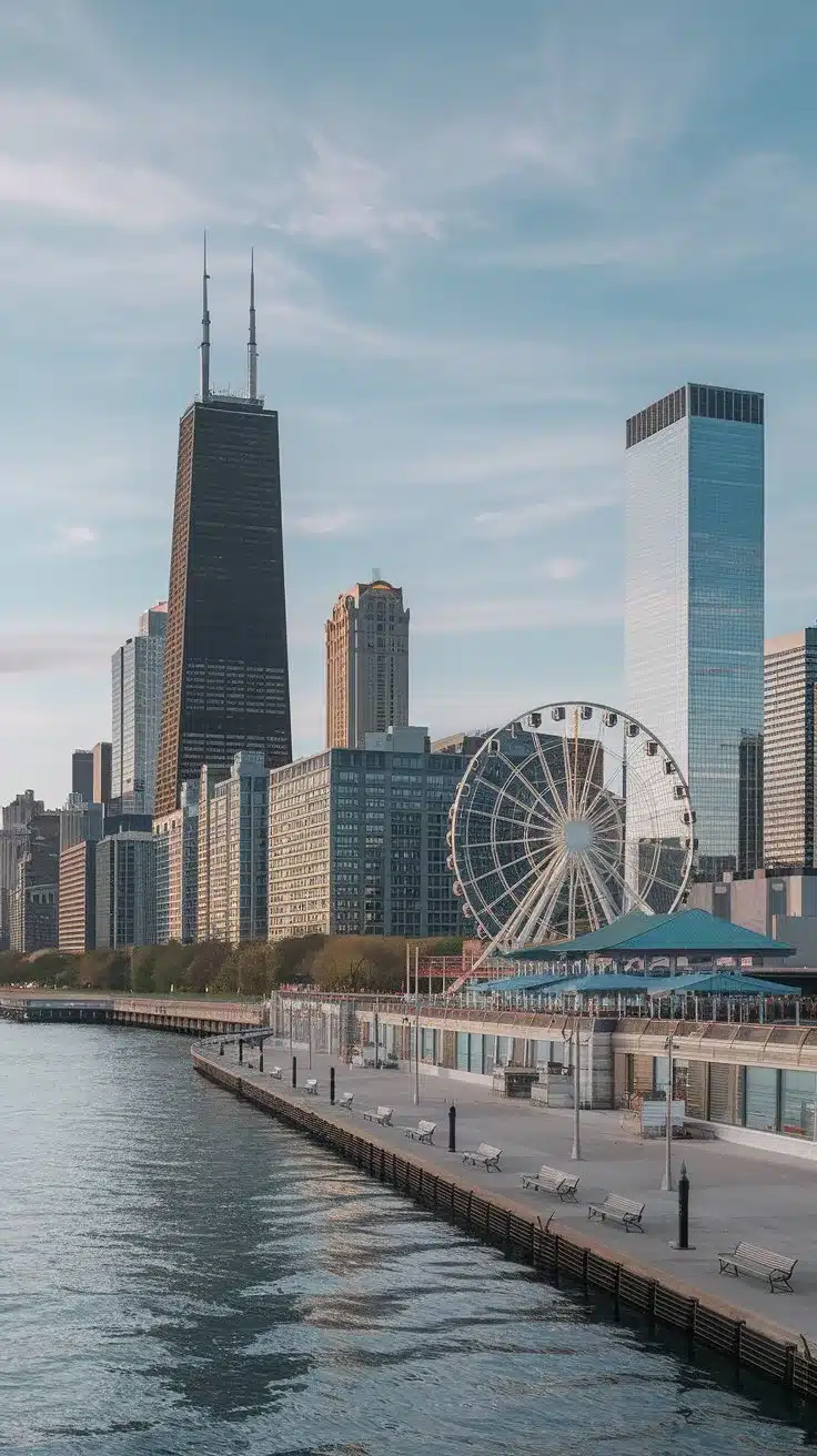 Chicago usa, waterside with buildings in background