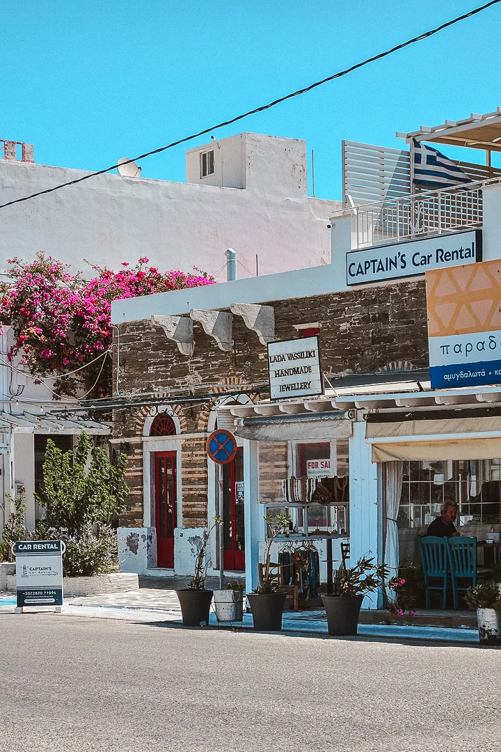 Captain's car rental, the bus from Gavrio ferry port leaves fromopposite here