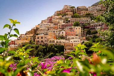 amalfi coast colourful houses on the mountainside