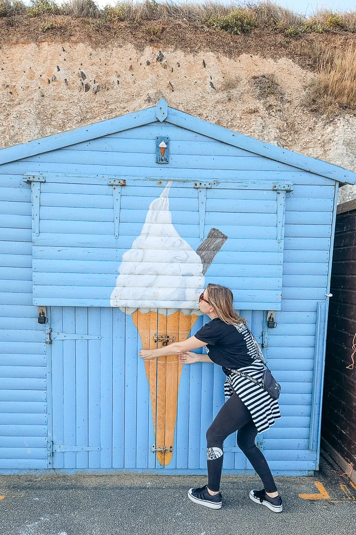 beach hut painted with an image of n ice cream