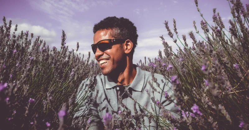 man in lavender field, Hitchin, UK